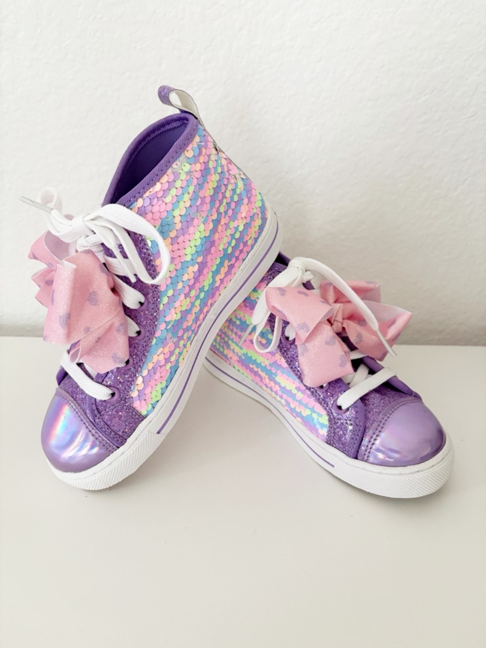 Jojo Siwa Girls Rainbow Mermaid Sequin High Top Sneakers with Pink Bow Size 1